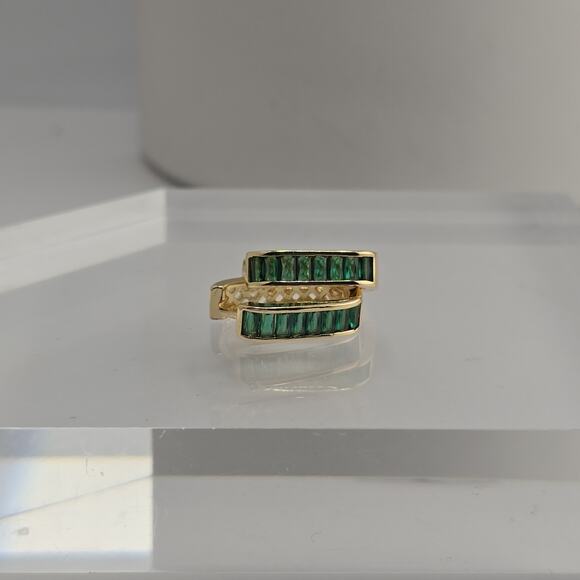 Panacea Gold Plated Green Hoop Snapback Earrings 1" - Picture 1 of 5